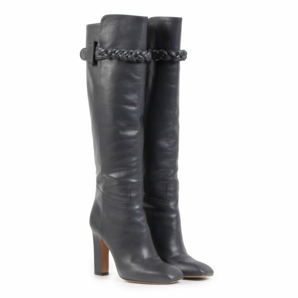 Valentino Garavani Gray Leather Knee High Boots Size 38
